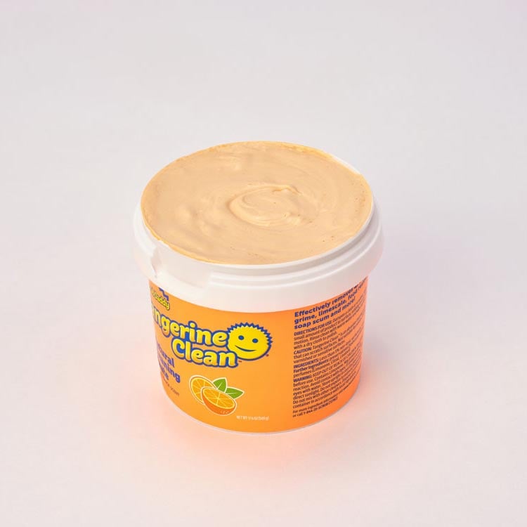 Scrub Daddy Tangerine Clean with lid off